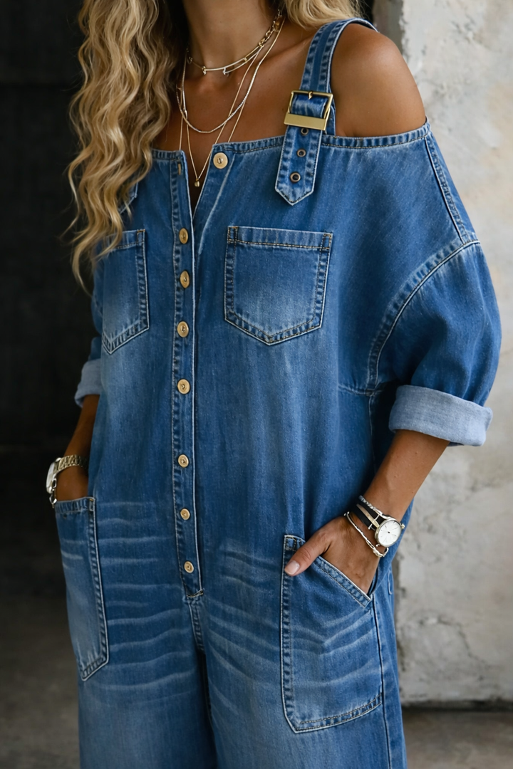 Anja | Bequemer Jeans-Jumpsuit – locker sitzend, stilvoll und mit Taschen