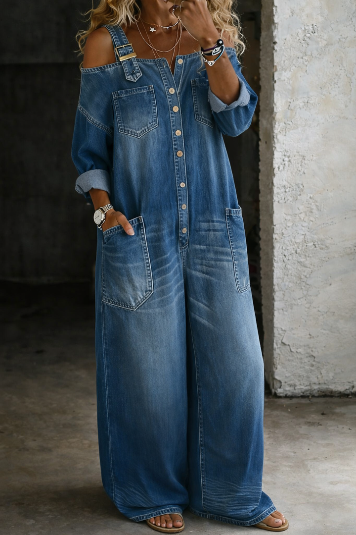Anja | Bequemer Jeans-Jumpsuit – locker sitzend, stilvoll und mit Taschen