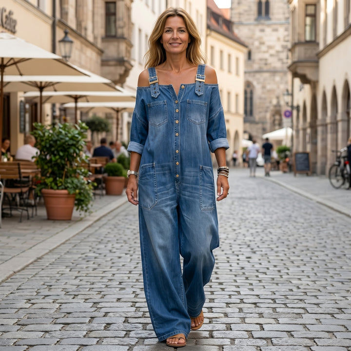 Anja | Bequemer Jeans-Jumpsuit – locker sitzend, stilvoll und mit Taschen